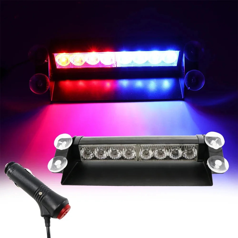 Universal 8 LED Car Strobe Warning Light 12V Red/Blue